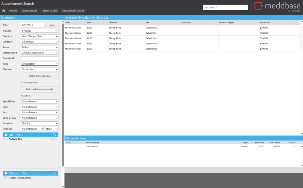 Patient flow management software showing a real-time diary, digital check-in, and waiting room view across multiple sites